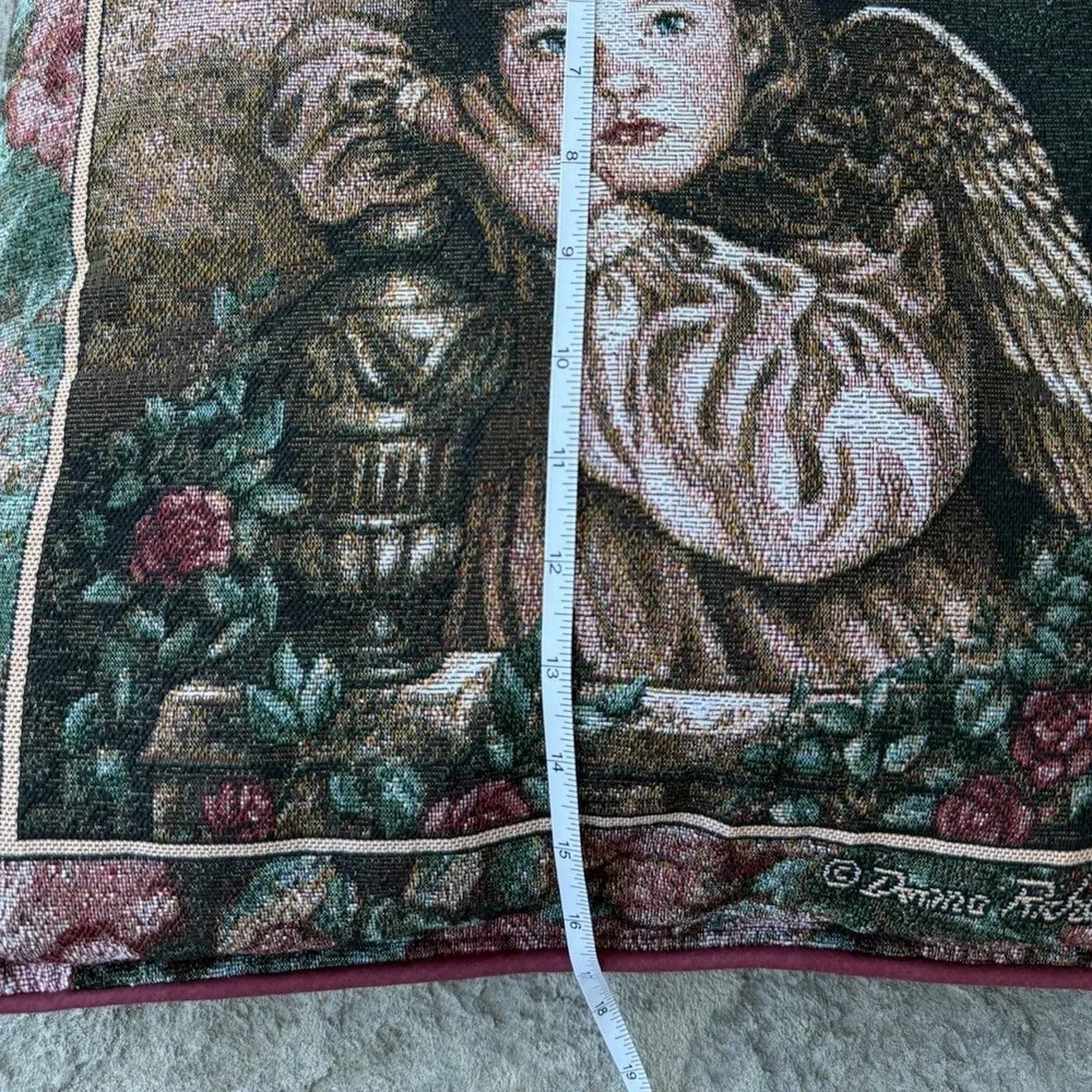 Vtg Tapestry Throw Pillow Little Angel Or Angel Unaware 17 X 17 Donna Richardson